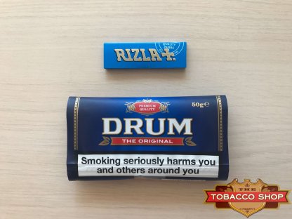 Живое фото пачки табака для самокруток DRUM Original 50g Duty Free